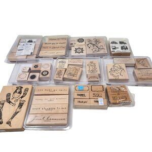 Vintage Stampin' Up! Lot of 8 Large + Other Stamp Sets w/ Wood Blocks EUC